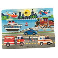 Melissa  Doug Vehicles Sound Puzzle 8-Piece Wooden Peg Puzzle Interactive