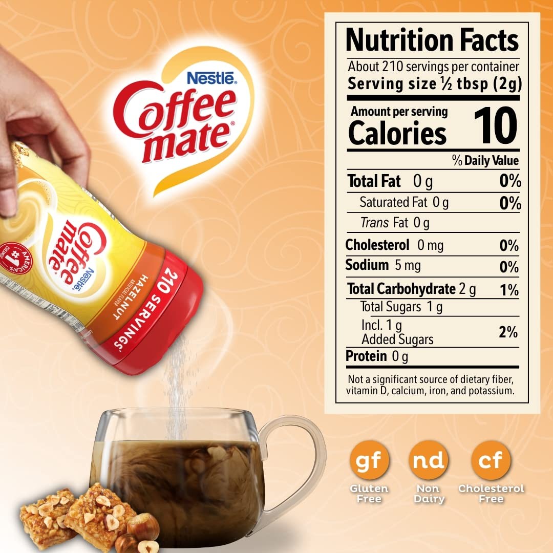 COFFEE MATE HAZELNUT POWDERED CREAMER Non Dairy Velvety Flavor 15 Oz Pack of 6