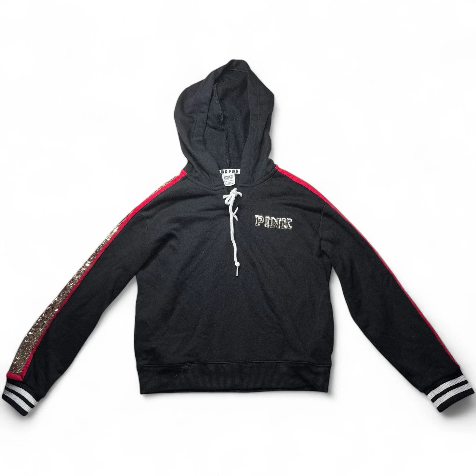 UNDERCOVER Felpa con cappuccio e paillettes Victoria Secret LOVE PINK nera rossa oro rosa Taglia XS
