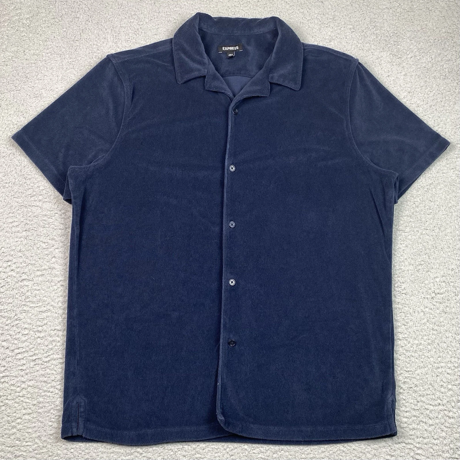 Express Terry Cloth Towel Shirt Men's Size L Short Sleeve Beach Button Up Blue