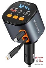 Retractable Car Charger,5 in 1 Fast Cars Phone Charger 90W,Bluetooth 5.3 Black
