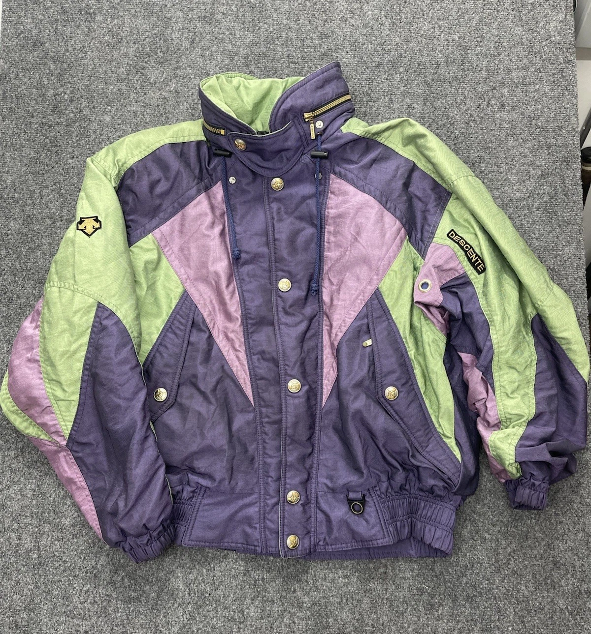 Vtg Descente Ski Jacket Mens Large Green Purple Full Zip Colorblock 80s 90s Snow