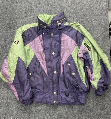 Vtg Descente Ski Jacket Mens Large Green Purple Full Zip Colorblock 80s 90s Snow