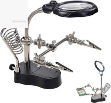 3.5X 12X Helping Hands Soldering Station LED Magnifier Glass Alligator Clips PCB