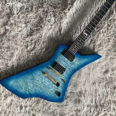 Custom Snakebyte Baritone Blue Electric Guitar HH Pickup Gold Hardware 6 String