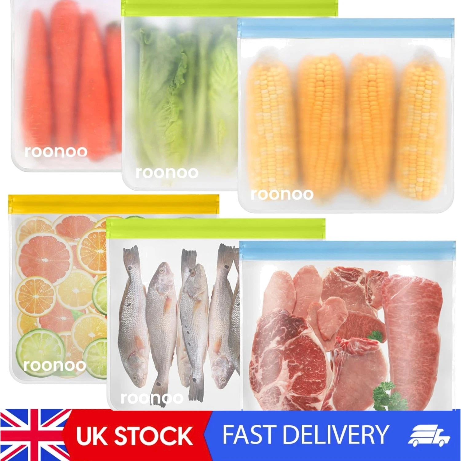 6 Pack Eco-Friendly Reusable Freezer Bags - Dishwasher Safe, Leakproof & Durable