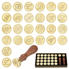 Alphabet Wax Seal Stamp Kit, 26 Letters A-Z Sealing Wax Stamp with 2pcs Woode...