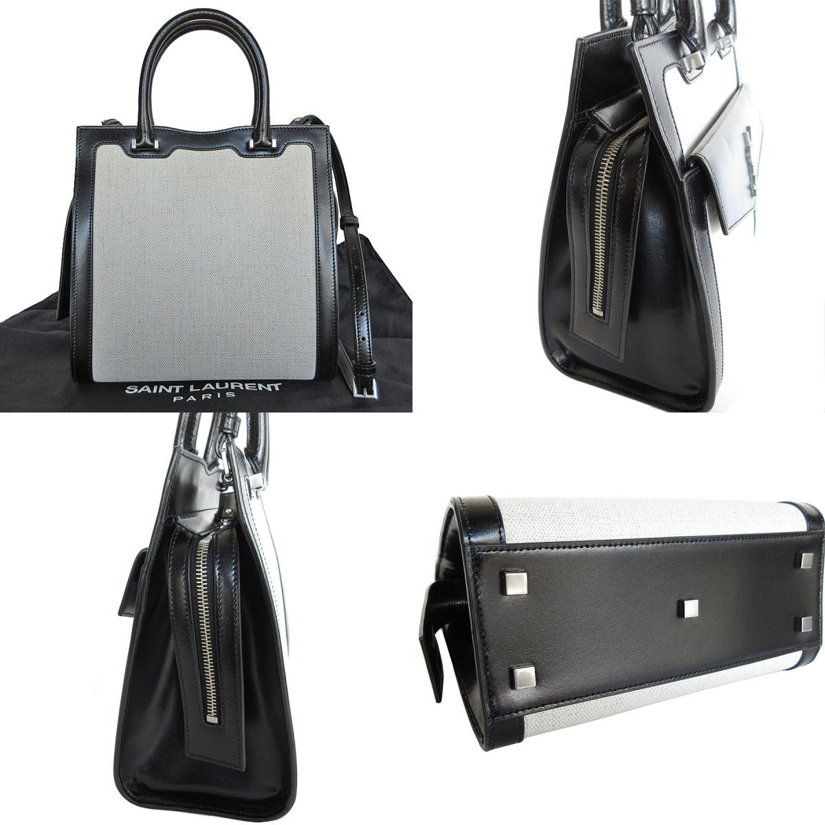 AUTENTICA BORSA SAINT LAURENT 2 VIE UPTOWN PICCOLA PELLE NERO AVORIO ARGENTO DONNA F S