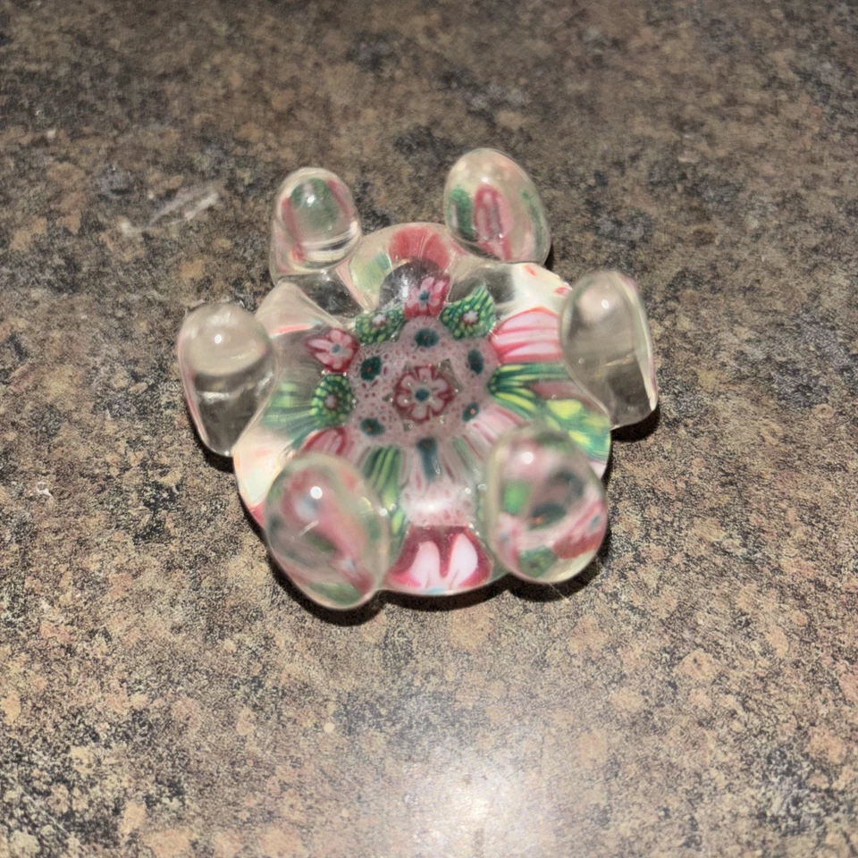 Pincel de vidrio artístico Millefiori vintage y soporte para palillos rosa verde floral retro Foto 3 de 4