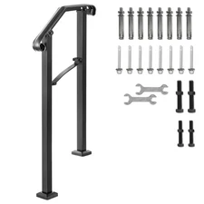 Uimoso Wrought Iron Step Handrail Arch #1 Fit 1 Step Stair Railing Black