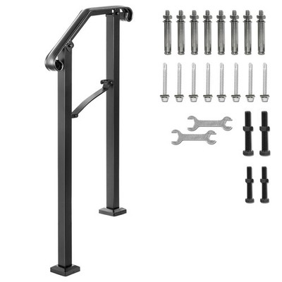 Uimoso Wrought Iron Step Handrail Arch #1 Fit 1 Step Stair Railing Black