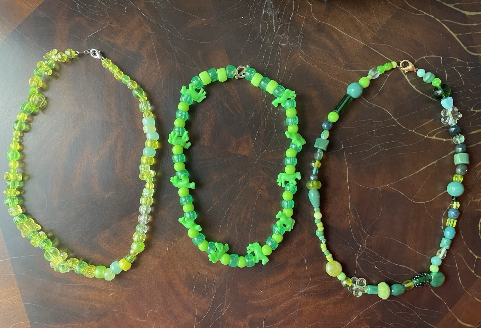 Green Beaded Necklace Set Stackable Boho Hippie - image 2