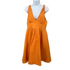 J.Crew Dress Women 12 Orange V-Neck Sleeveless Pleated Fit & Flare Classic Boho