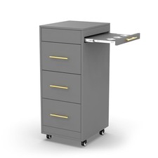 Salon Trolley Cart with Wheels Wooden Hair Storage Cabinet with Drawers Gray