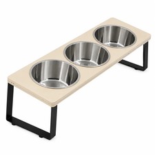 Raised Cat Feeding Stand with 3 Stainless Steel Bowls