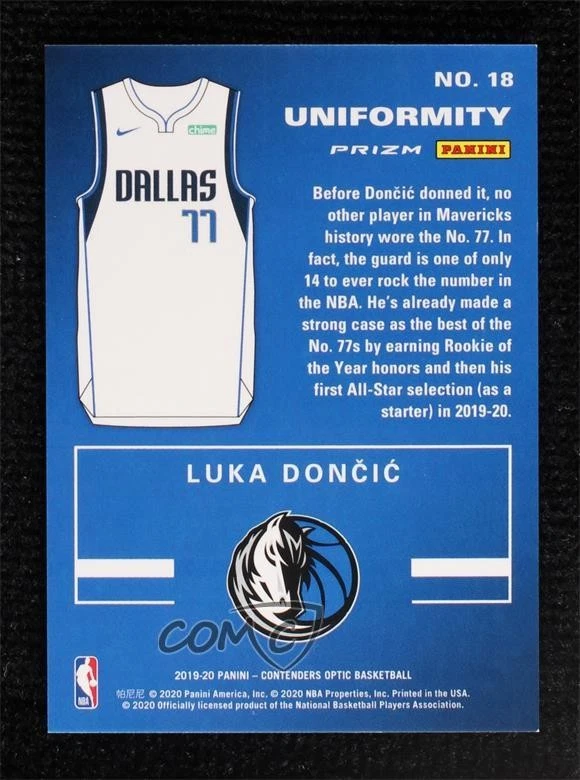 2019-20 Panini Contenders Optic Uniformity Red Cracked Ice Prizm Luka Doncic #18 - Image 2 of 2