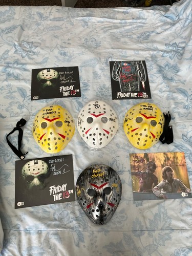 MEGA Friday The 13th Ari Lehman Signed Jason Lot-4 Masks +4 Photos Beckett COA p