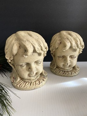 Pair of Bookends Vintage Cherub Head/Bust -Neoclassical Decor - Heavy Hard Resin