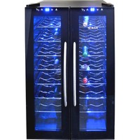 32 Bottle Dual-zone French Door Wine Cooler, Blue Led Cellar Chill Refrigerator 32 Bottle Dual-zone French Door Wine Cooler, Blue Led Cellar Chill Refrigerator
