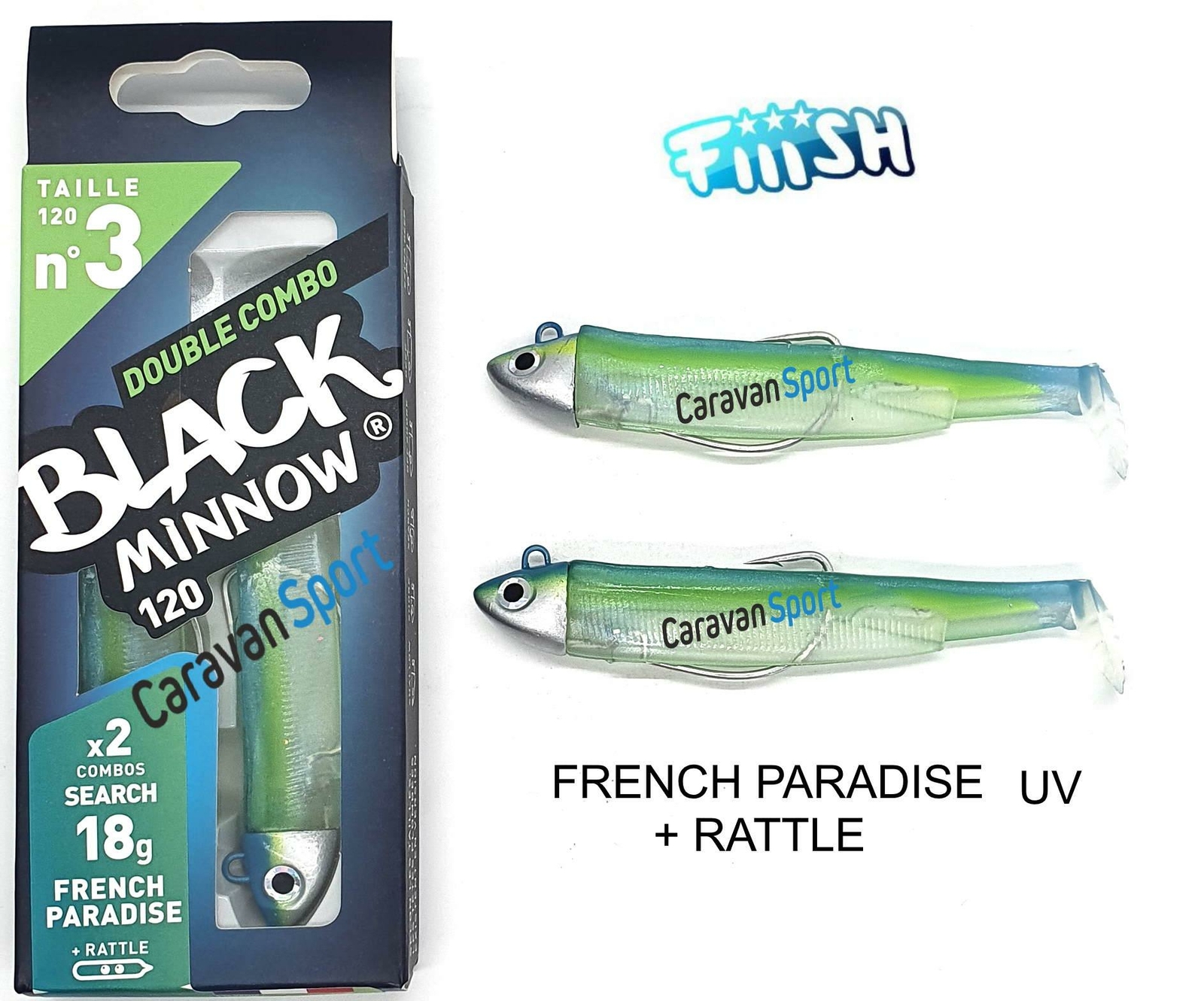 FIIISH BLACK MINNOW DOUBLE COMBO 120 N 3 FRENCH PARADISE 18 GR SEARCH SILICONE