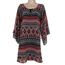Cowgirl Legend Dress Women's Small Shift 3/4 Sleeve Above Knee Geometric Boho