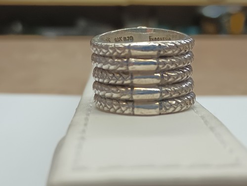 BJO Sterling Silver, Pearl & 18k Gold Stacked Texured Ring - Indonesia - Picture 4 of 7