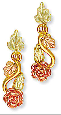 10K Black Hills Gold Semi Hoop Earrings with Roses 