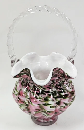 Bill Fenton 95th Anniversary Vasa Murrhina Pink Aventurine Green 9" Basket