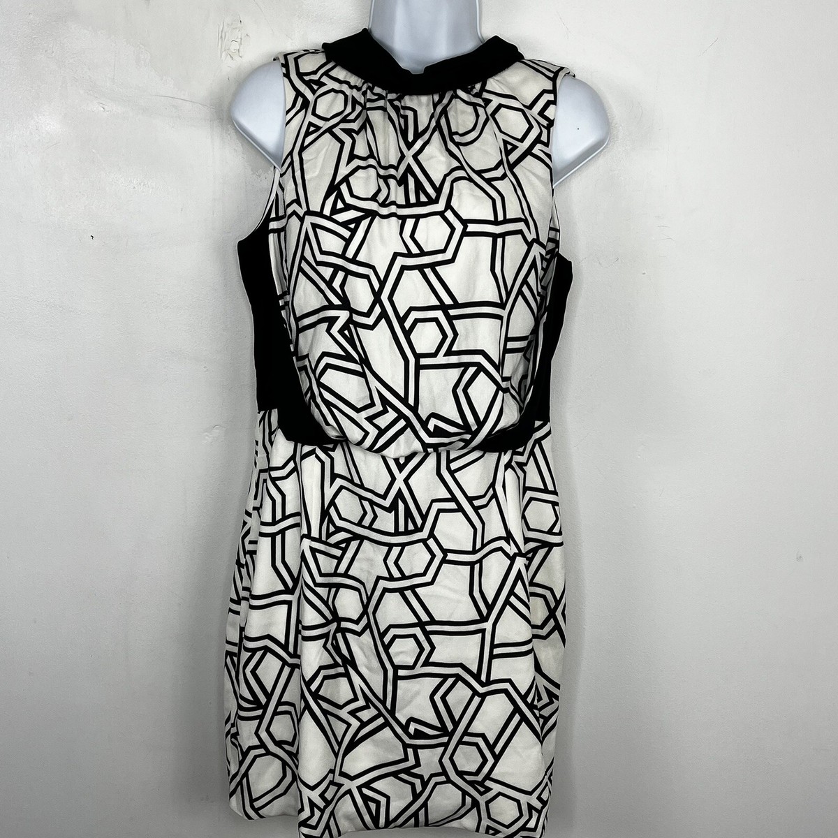 Only Edge Luxury Sheath Dress sz L Black White Geometric 60s Mod