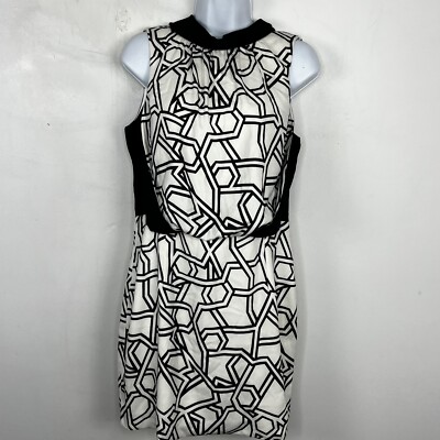 Only Edge Luxury Sheath Dress sz L Black White Geometric 60s Mod Revival Chic