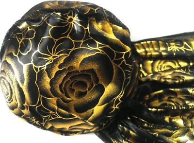 Black Gold Flower Rose Design Silk Durag Cap Doo rag Scarf Dew rag Wrap Up Dorag