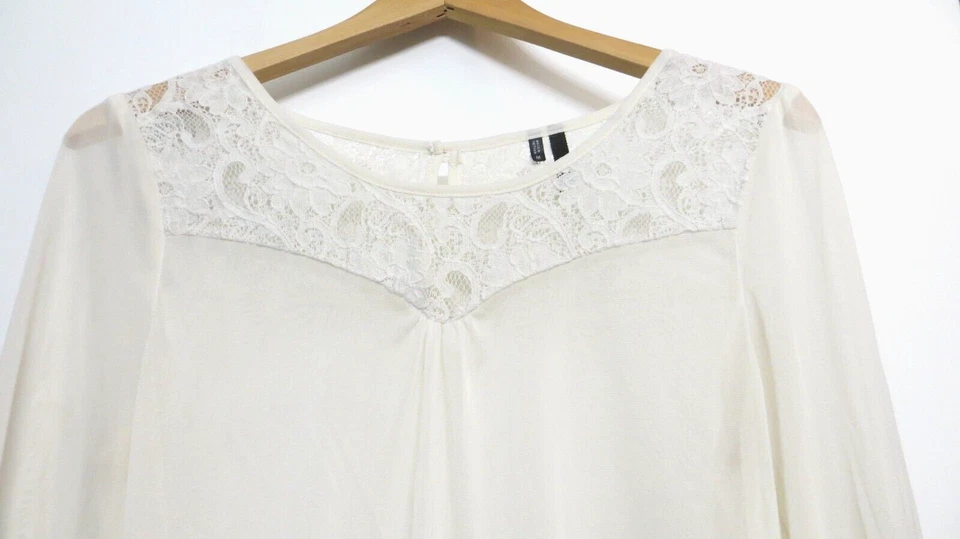 Camisa Maurices Mujer Mediana Crema Marfil Transparente Manga Larga Encaje Acento DEFECTUOSA Foto 2 de 4