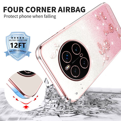 XINYEXIN Transparent Glitter Case For Honor Magic 5 Pro, Women Girls Bling Diamond Phone Case Ultra Thin Slim Portable Shockproof Protective Cover - Rose Gold - View #3