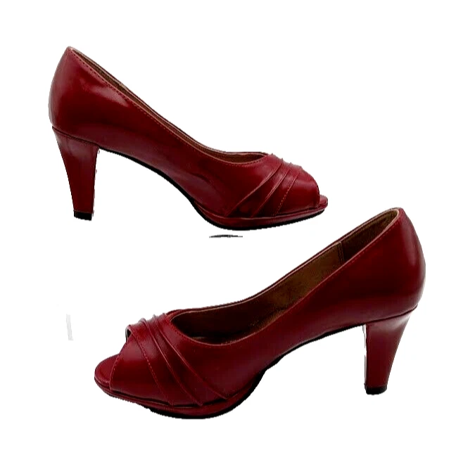 Tacones cómodos estilo suave/silencio cachorros elegantes charol rojo Merlot talla 7M Foto 4 de 4
