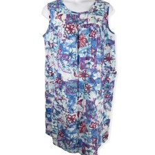 Vintage Muumuu House Dress Large Floral Pockets Blue Purple Red Comfort Choice