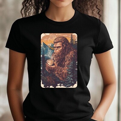 Frauen T-Shirt Bigfoot und Kaffee Motiv Baumwolle Größe S bis 3XL