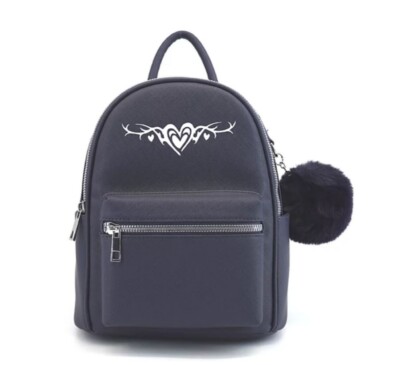 LIKE DREAMS/GROSSI Forever Yours faux-leather small backpack + pom pom  BLUE~