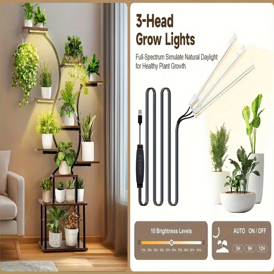 Plant Stand with Adjustable Grow Lights, 10 Tiered Indoor Metal Plant Shelf - Image 3 of 4