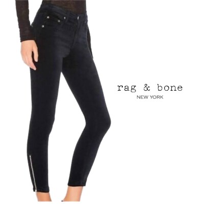 NEW Rag & Bone Black Velvet Zipper Ankle Capri Jeans Size 27