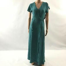 Lulus Women’s Maxi Long Wrap Dress Belted Short Sleeve Solid Green Size XS New