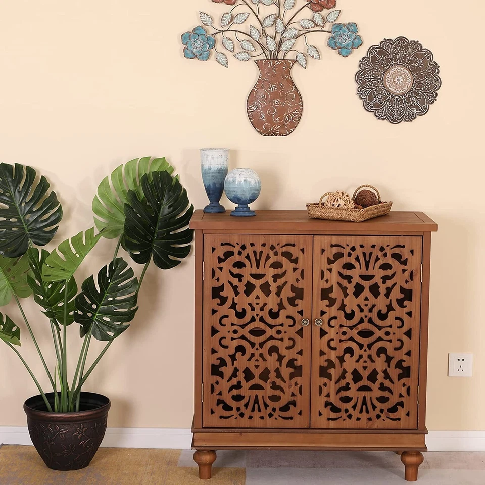 Armario de almacenamiento de acento aparador y buffet tallado gabinete exhibición decorativa Foto 2 de 4