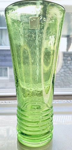 Global Amici Lime Green Bubble Flower Vase Rippled 9" Hand Blown - Picture 13 of 18