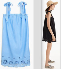 J.Crew Tie-shoulder dress with embroidery-cotton-J1903-HYDRANGEA/black-XXS, M
