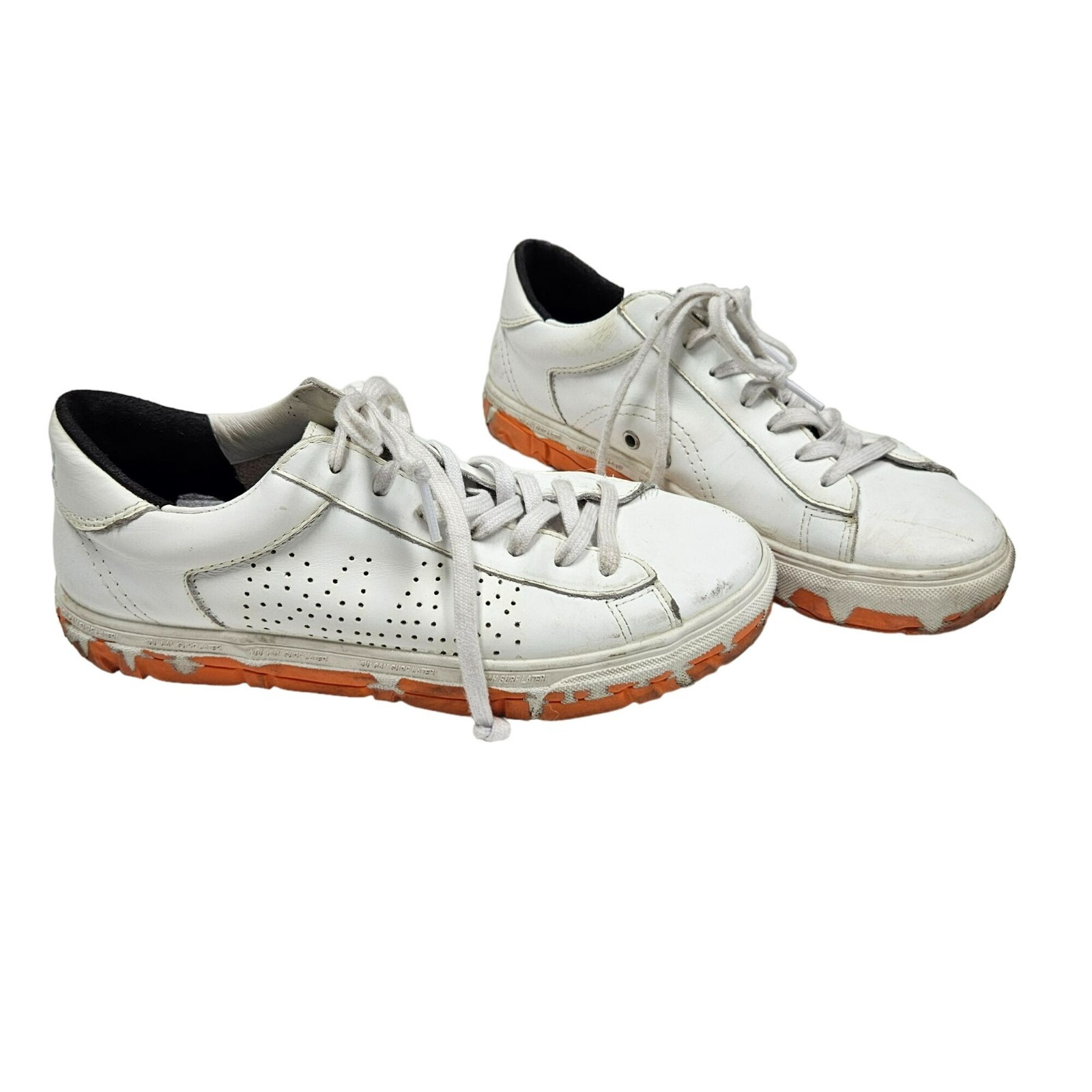 SAOLA Sneakers P448 donna taglia 36 in pelle bianca con difetti suola Vibram arancione
