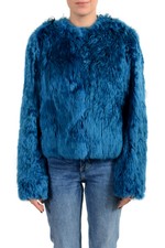 Versace Women's Blue Real Fur Lama Silk Leather Jacket Us M It 42