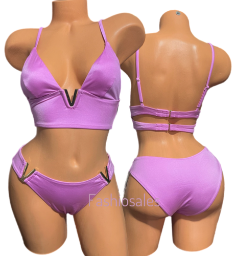 Set nuoto Victorias Secret foderato V ferramenta bikini top e fondo XLarge Berry nuovo