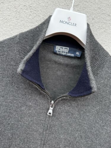 Ralph Lauren Jumper Mens Extra Large Full Zip Grey 100% Merino Wool Logo Sweater - Picture 2 of 14