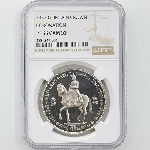 1953 Great Britain Coronation 1 Crown Copper-nickel Proof Coin NGC PF 66 CAMEO