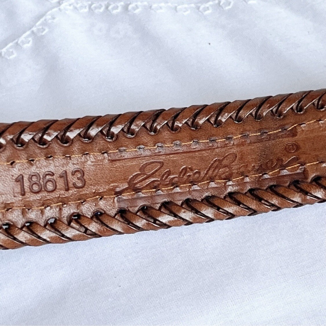 Vintage 90s Eddie Bauer Beaded Western Brown Leather Belt  display picture 3
