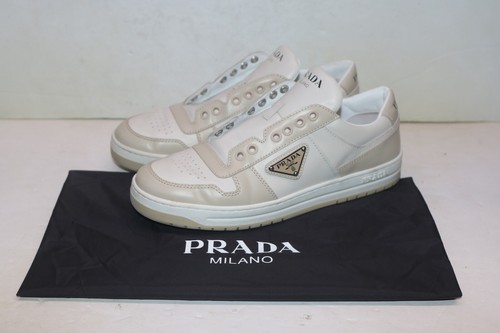 PRADA White/Beige Downtown Perforated Leather Sneakers Women's Size 39.5 - 第 2/13 張圖片